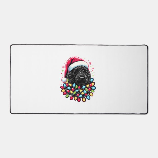 Black Labradoodle Christmas Tree Xmas Lights Doodl Desk Mat (Front)