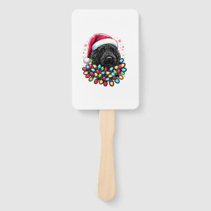 Black Labradoodle Christmas Tree Xmas Lights Doodl Hand Fan