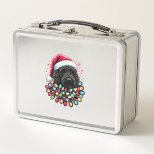 Black Labradoodle Christmas Tree Xmas Lights Doodl Metal Lunch Box