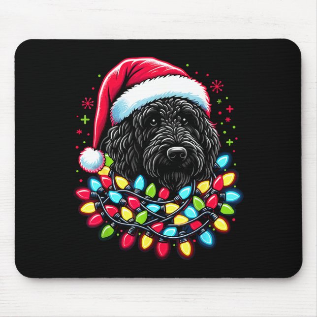 Black Labradoodle Christmas Tree Xmas Lights Doodl Mouse Mat (Front)
