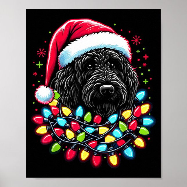 Black Labradoodle Christmas Tree Xmas Lights Doodl Poster (Front)