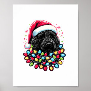 Black Labradoodle Christmas Tree Xmas Lights Doodl Poster