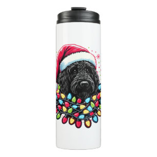 Black Labradoodle Christmas Tree Xmas Lights Doodl Thermal Tumbler