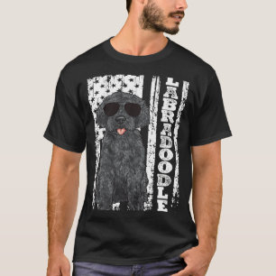 Black Labradoodle Dog American Flag Labradoodle T-Shirt