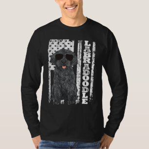 Black Labradoodle Dog American Flag Labradoodle T-Shirt