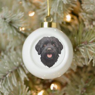 Black Labradoodle Dog Ceramic Ball Christmas Ornament