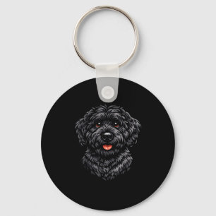 Black labradoodle dog cute doodle puppy art for key ring