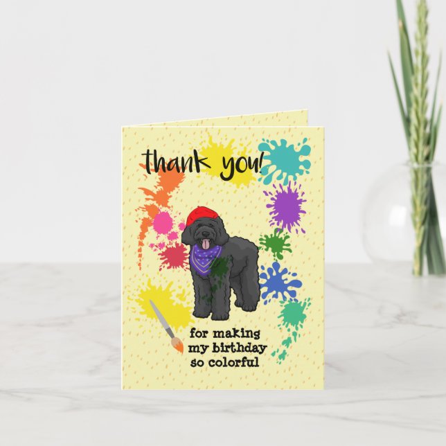 Black Labradoodle Dog Fun Art Birthday Party   Thank You Card (Front)