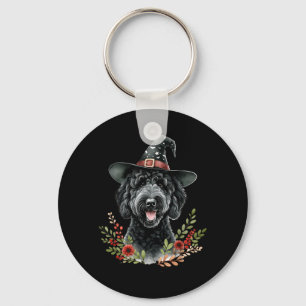 Black Labradoodle Dog Halloween Watercolor Artwork Key Ring