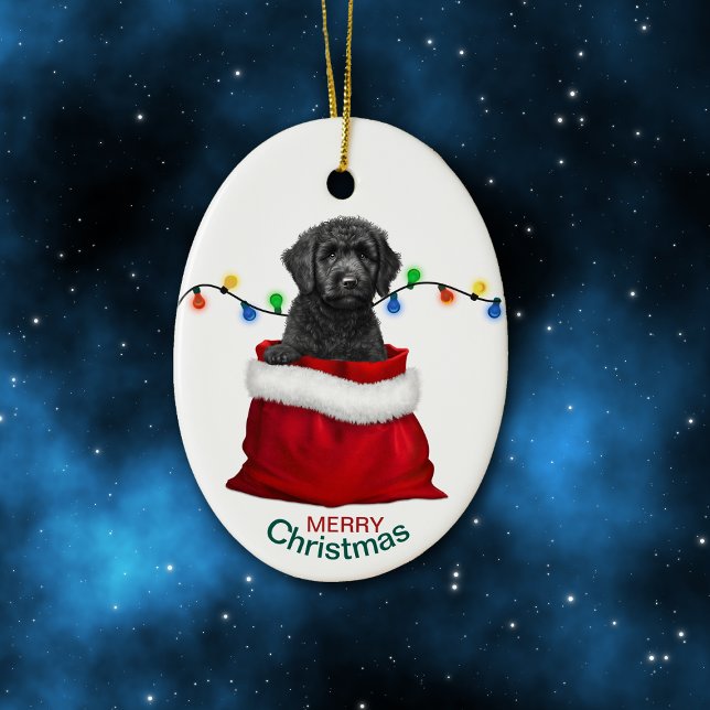 Black Labradoodle Dog Holiday Gift Bag Ceramic Tree Decoration (Creator Uploaded)
