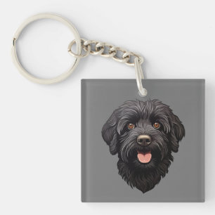 Black Labradoodle Dog Key Ring