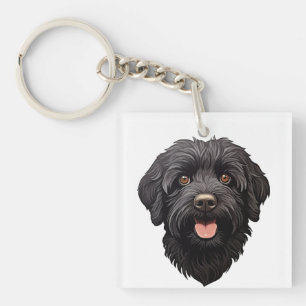 Black Labradoodle Dog Key Ring