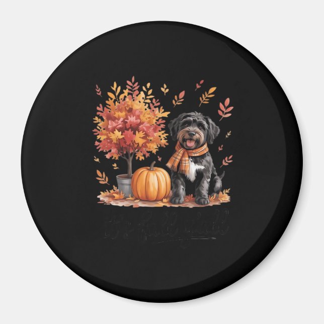 Black Labradoodle It’s Fall Y’all Pumpkin Autumn Magnet (Front)