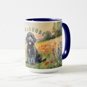 Black Labradoodle Puppy, Customizable Sunrise Mug