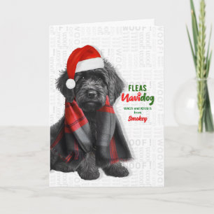Black Labradoole Dog Funny Fleas Navidog with Name Holiday Card