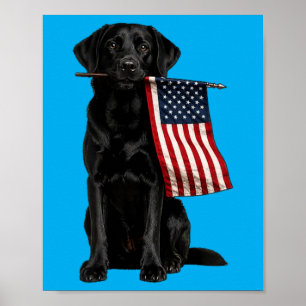 Black Labrador Aamerican Flag Funny Golden Holding Poster