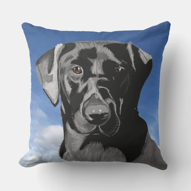 Black Labrador against the Blue Sky  Cushion (Front)