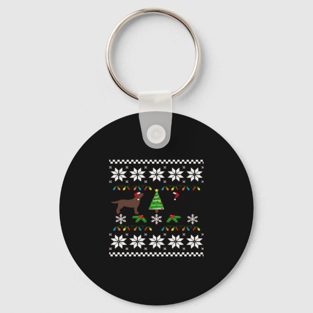 Black Labrador and Chocolate Labrador Happy Christ Key Ring (Front)