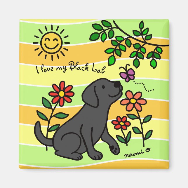 Black Labrador and Green Citrus Colours Magnet (Front)
