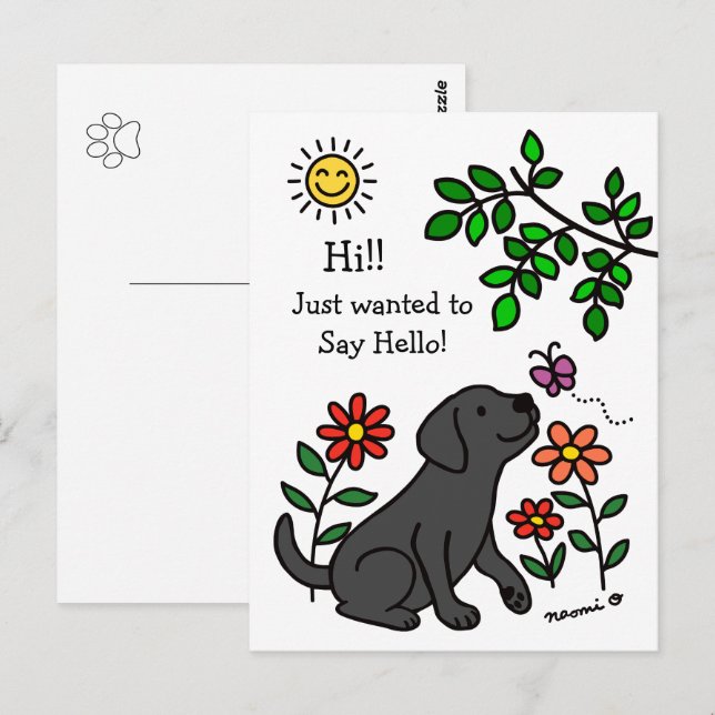 Black Labrador and Green Hi Postcard (Front/Back)