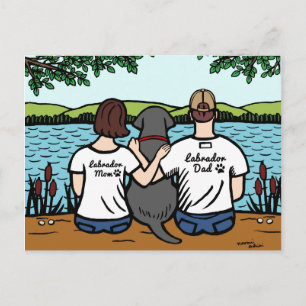 Black Labrador and Mum and Dad Postcard