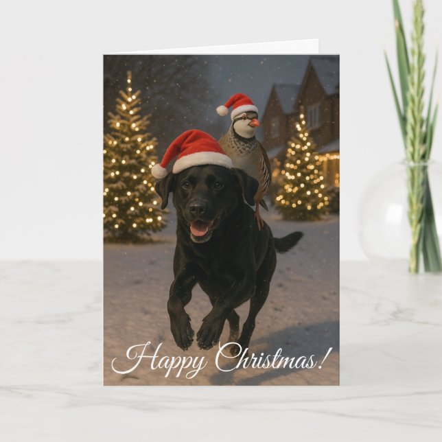 Black Labrador and Partridge Christmas card (Front)