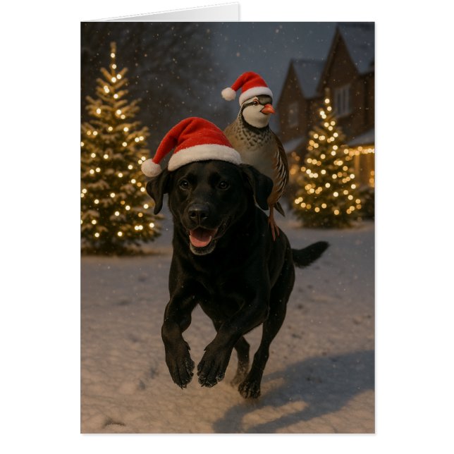 Black Labrador and Partridge Christmas card (Front)