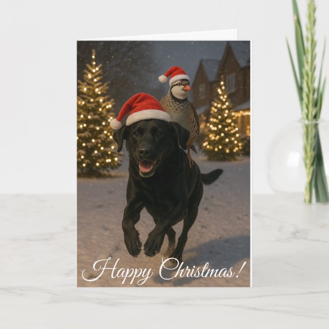 Black Labrador and Partridge Christmas card (Front)