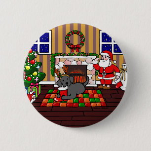 Black Labrador and Santa Christmas Cartoon 6 Cm Round Badge