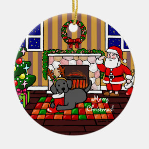 Black Labrador and Santa Christmas Cartoon Ceramic Tree Decoration
