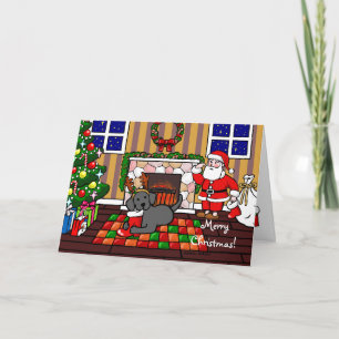 Black Labrador and Santa Christmas Cartoon Holiday Card