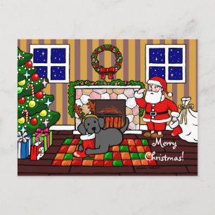 Black Labrador and Santa Christmas Cartoon Holiday Postcard