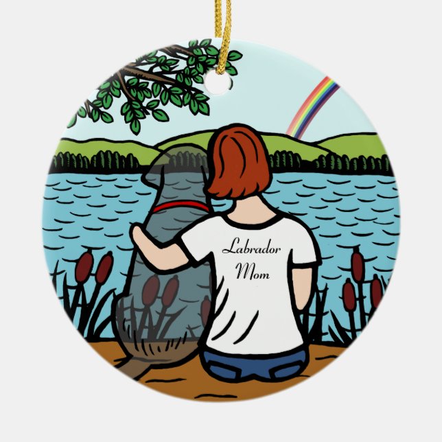 Black Labrador Angel and Mum 2 Ceramic Tree Decoration (Front)