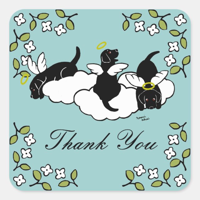 Black Labrador Angels Thank You Square Sticker (Front)