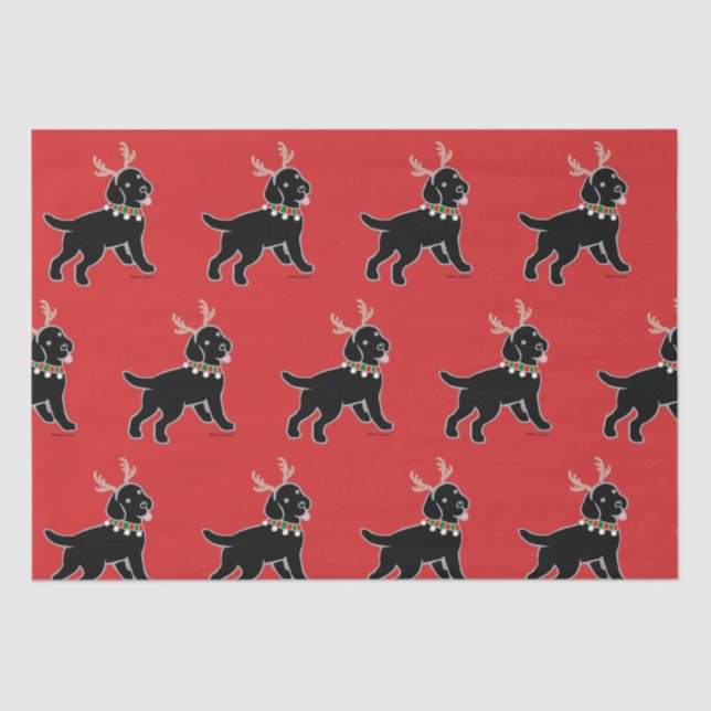 Black Labrador Antler Christmas Tissue Paper (Front)