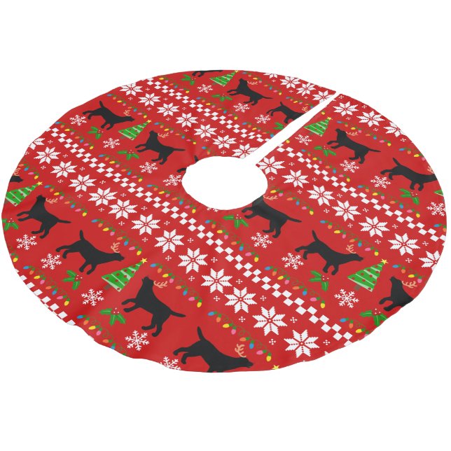 Black Labrador Antlers Ugly Christmas Pattern Brushed Polyester Tree Skirt (Angled)