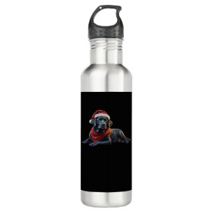 Black Labrador at Christmas in Santa Hat and Scarf 710 Ml Water Bottle
