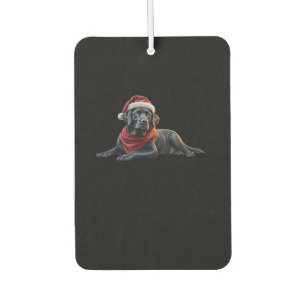 Black Labrador at Christmas in Santa Hat and Scarf Car Air Freshener
