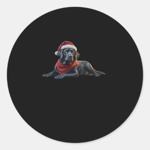 Black Labrador at Christmas in Santa Hat and Scarf Classic Round Sticker