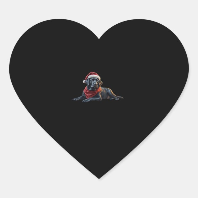 Black Labrador at Christmas in Santa Hat and Scarf Heart Sticker (Front)