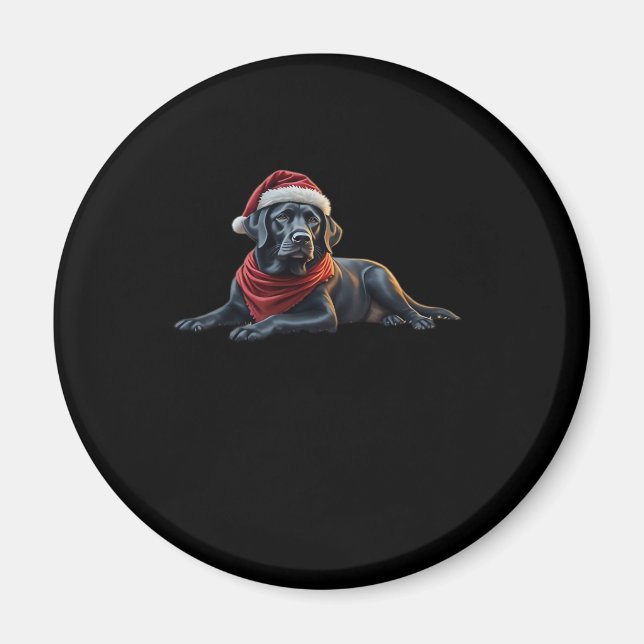 Black Labrador at Christmas in Santa Hat and Scarf Magnet (Front)
