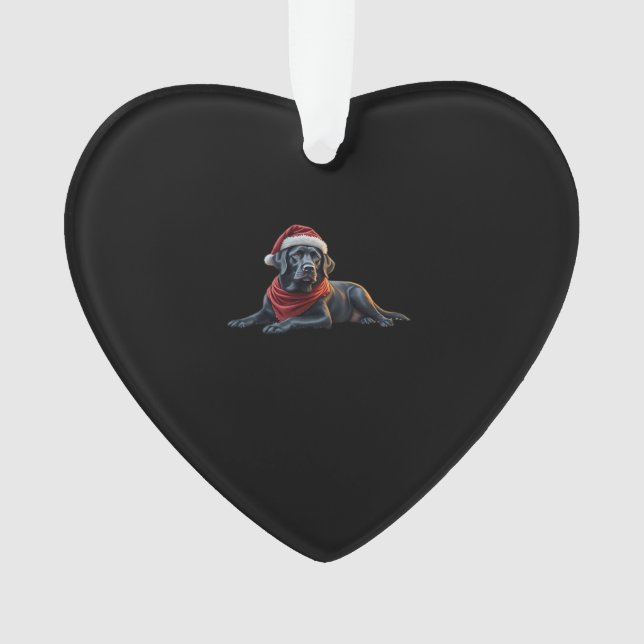 Black Labrador at Christmas in Santa Hat and Scarf Ornament (Front)
