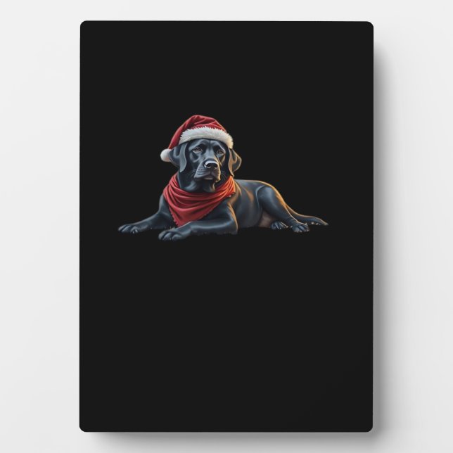 Black Labrador at Christmas in Santa Hat and Scarf Plaque (Front)