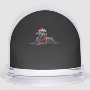 Black Labrador at Christmas in Santa Hat and Scarf Snowglobe