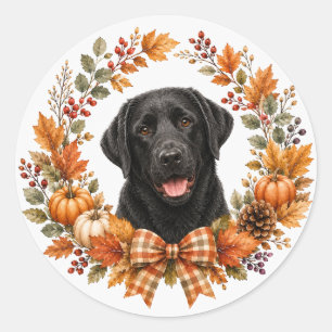 Black Labrador Autumn Wreath Classic Round Sticker