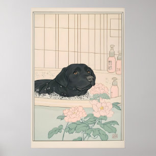 Black Labrador Bathroom Print Japandi Ukiyo-e