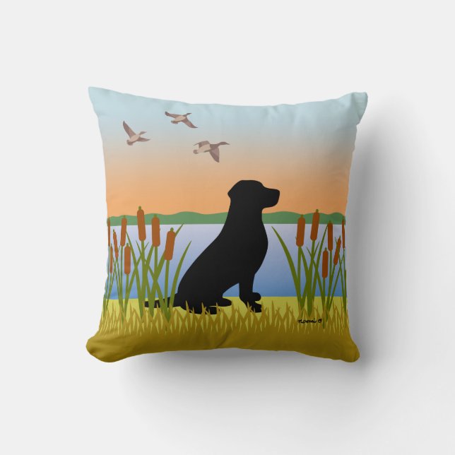 Black Labrador Bird Dog Sunset Cushion (Front)