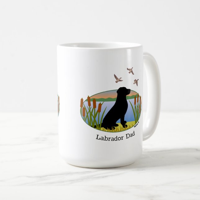 Black Labrador Bird Dog Sunset Oval Coffee Mug (Front Right)