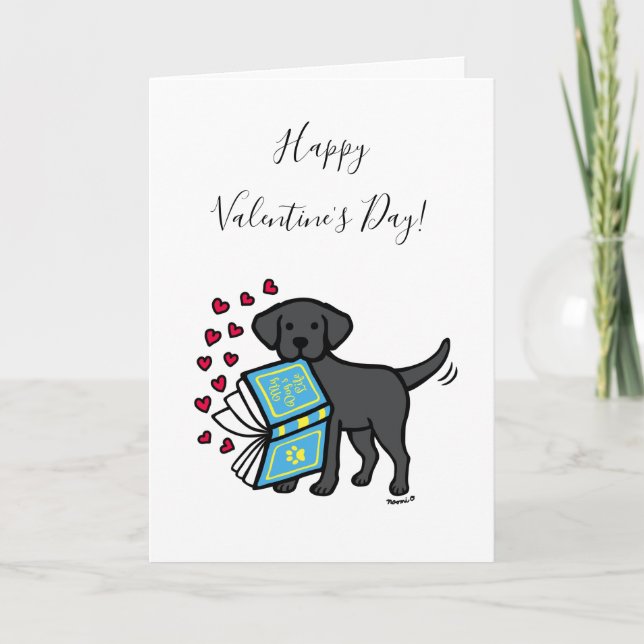 Black Labrador Book of Love Valentine Holiday Card (Front)