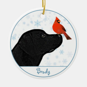 Black Labrador Cardinal Cute Dog Black Lab Ceramic Tree Decoration